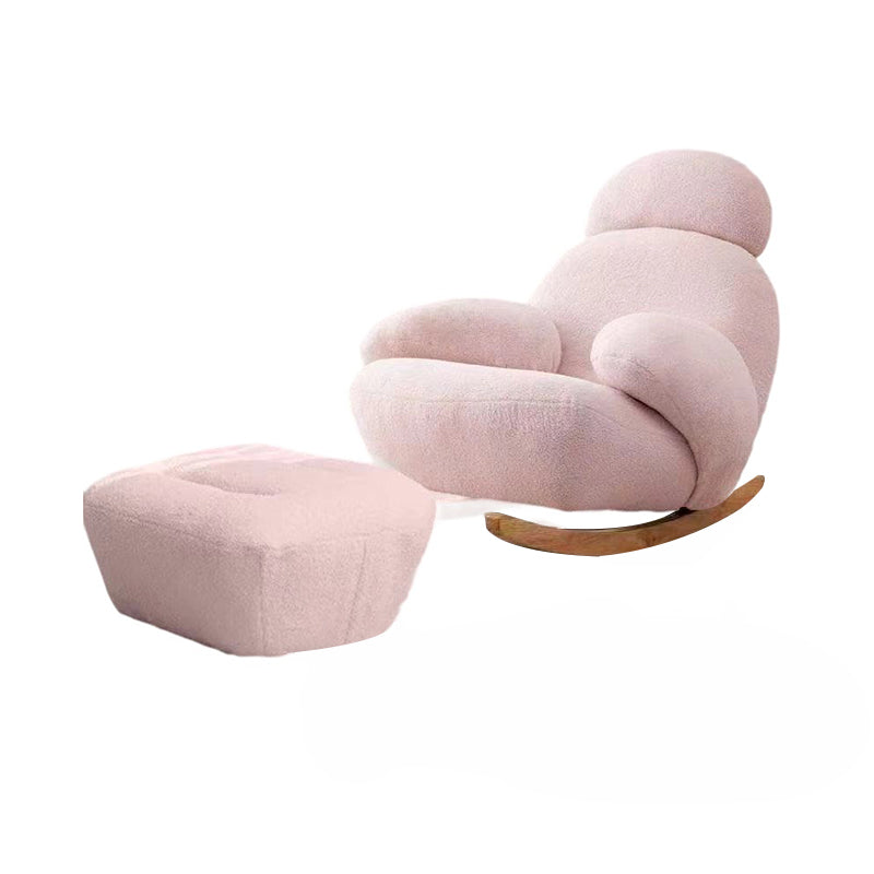 Sillón auxiliar redondo contemporáneo y creativo con forma de mascota, en tejido sherpa, acero al carbono y madera de pino, con respaldo y reposabrazos, para sala de estar 