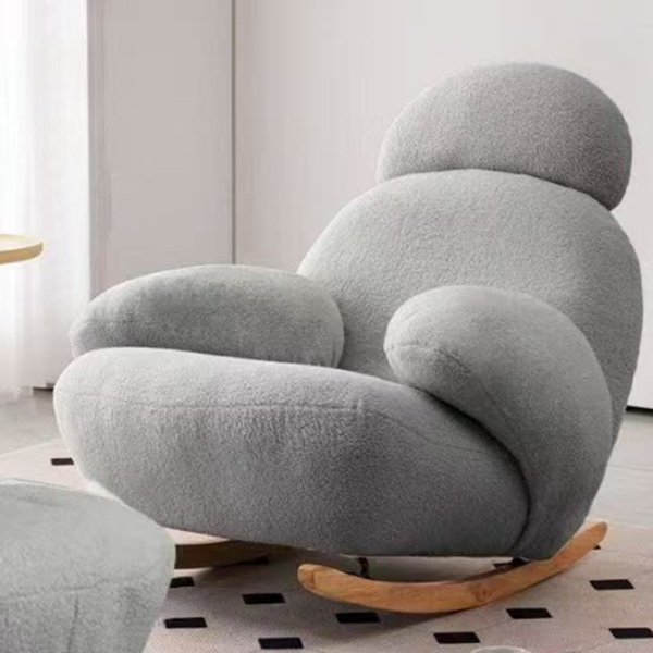 Sillón auxiliar redondo contemporáneo y creativo con forma de mascota, en tejido sherpa, acero al carbono y madera de pino, con respaldo y reposabrazos, para sala de estar 