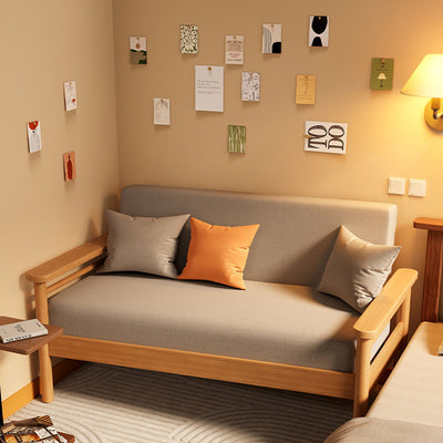 Modern Minimalist Linen Solid Wood Rectangular Sofa Backrest And Armrests For Living Room