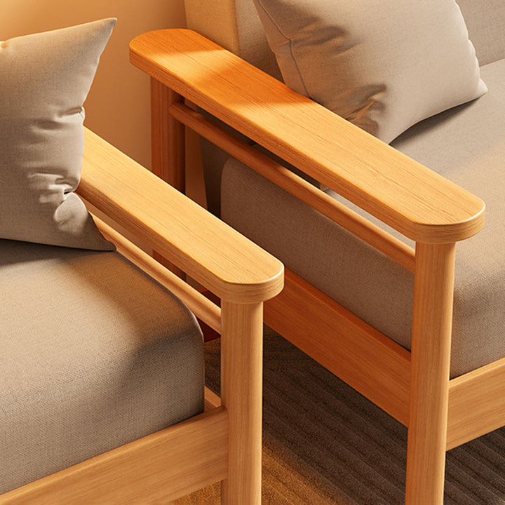 Moderner minimalistischer Leinen-Sofa mit Massivholz, rechteckiger Rückenlehne und Armlehnen für das Wohnzimmer 