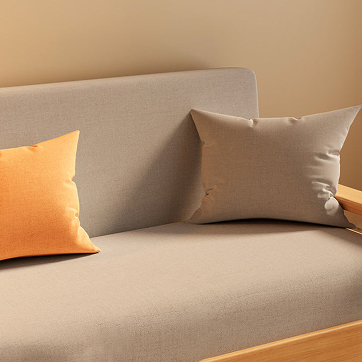 Moderner minimalistischer Leinen-Sofa mit Massivholz, rechteckiger Rückenlehne und Armlehnen für das Wohnzimmer 