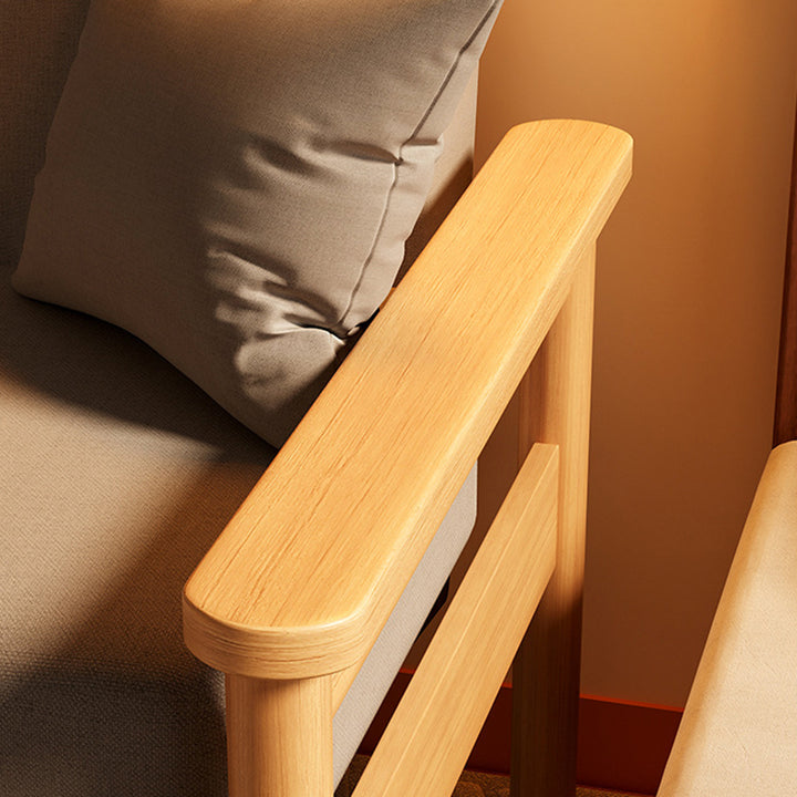 Moderner minimalistischer Leinen-Sofa mit Massivholz, rechteckiger Rückenlehne und Armlehnen für das Wohnzimmer 