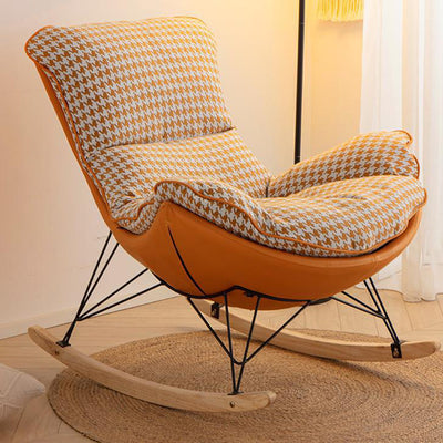 Contemporary Scandinavian Faux Leather Solid Wood Iron Curved Semi-Enclosed Accent Chair Backrest For Living Room