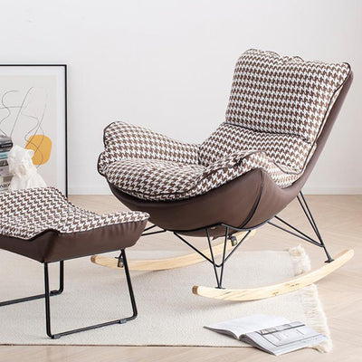 Contemporary Scandinavian Faux Leather Solid Wood Iron Curved Semi-Enclosed Accent Chair Backrest For Living Room