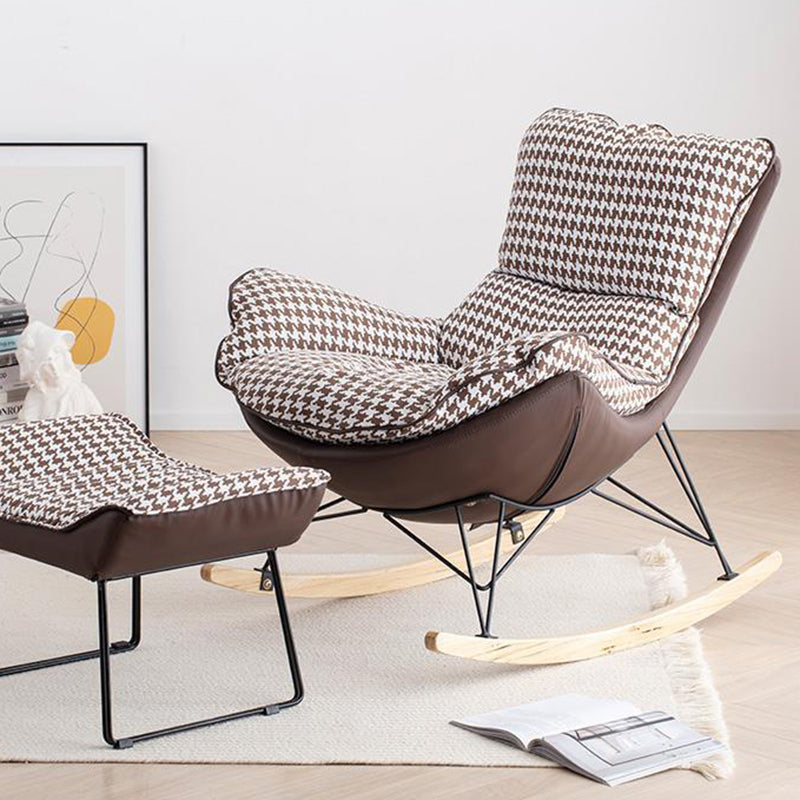 Contemporary Scandinavian Faux Leather Solid Wood Iron Curved Semi-Enclosed Accent Chair Backrest For Living Room