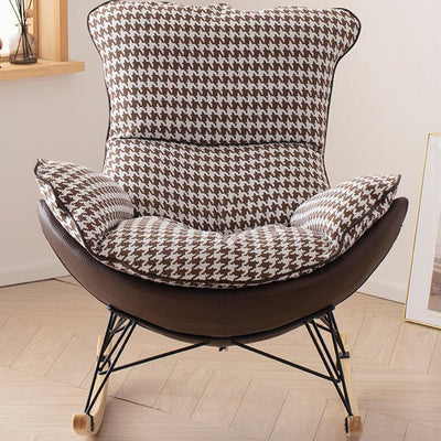 Contemporary Scandinavian Faux Leather Solid Wood Iron Curved Semi-Enclosed Accent Chair Backrest For Living Room