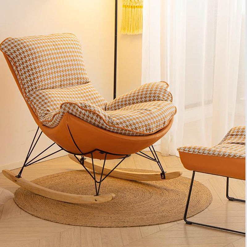 Contemporary Scandinavian Faux Leather Solid Wood Iron Curved Semi-Enclosed Accent Chair Backrest For Living Room