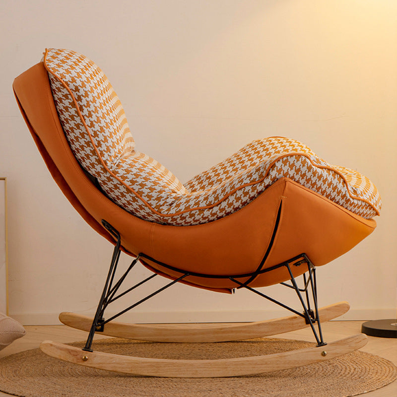 Contemporary Scandinavian Faux Leather Solid Wood Iron Curved Semi-Enclosed Accent Chair Backrest For Living Room