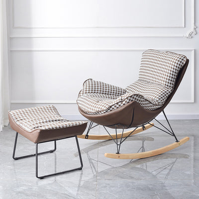 Contemporary Scandinavian Faux Leather Solid Wood Iron Curved Semi-Enclosed Accent Chair Backrest For Living Room