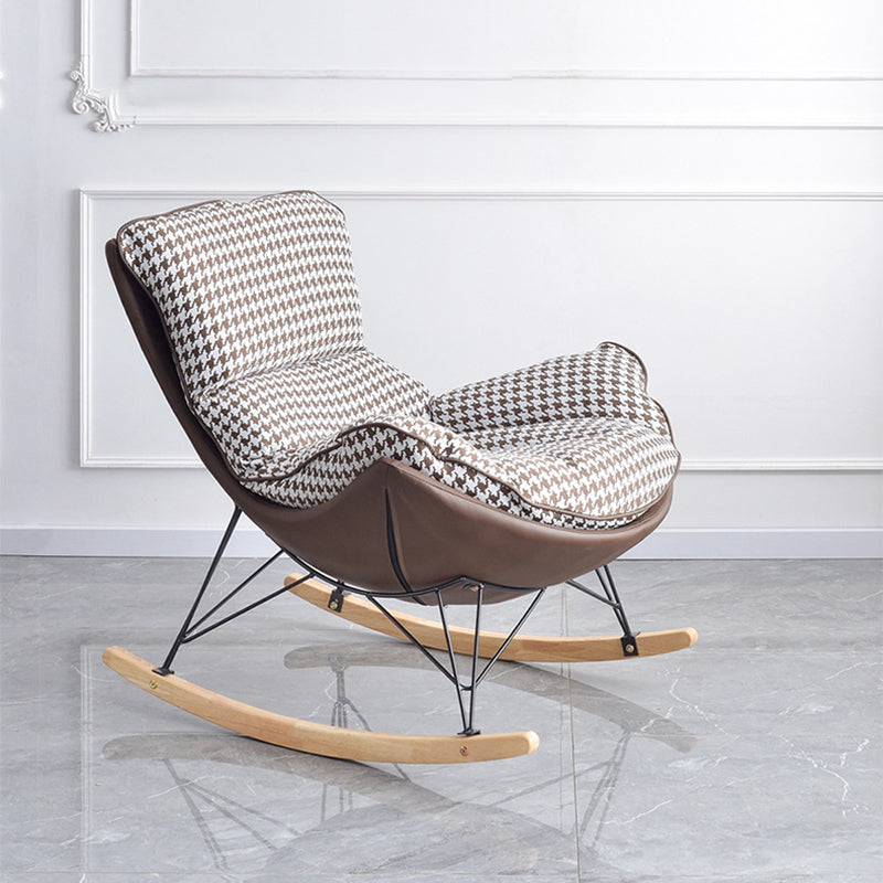 Contemporary Scandinavian Faux Leather Solid Wood Iron Curved Semi-Enclosed Accent Chair Backrest For Living Room