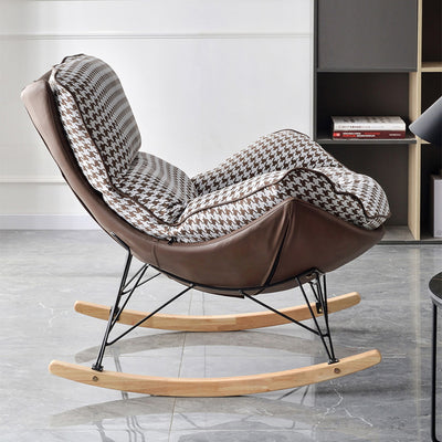 Contemporary Scandinavian Faux Leather Solid Wood Iron Curved Semi-Enclosed Accent Chair Backrest For Living Room
