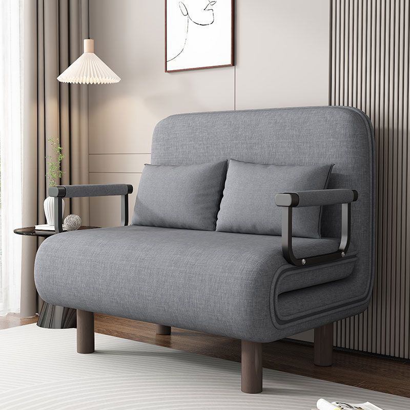 Modern Minimalist Cotton Linen Iron Rounded Rectangular Sofa Bed With Backrest And Armrests For Bedroom