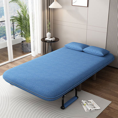Modern Minimalist Cotton Linen Iron Rounded Rectangular Sofa Bed With Backrest And Armrests For Bedroom