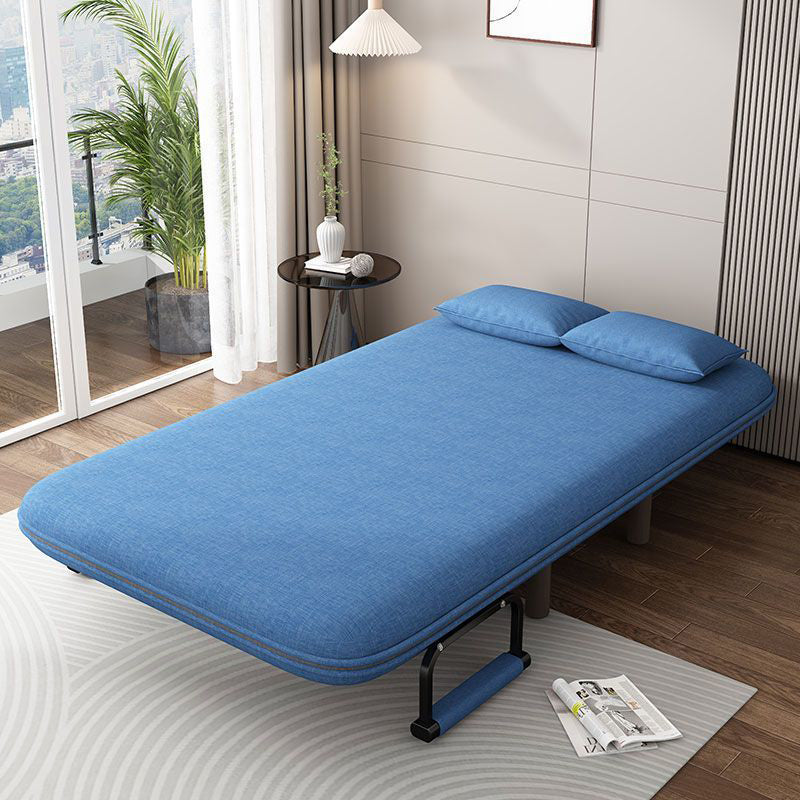 Modern Minimalist Cotton Linen Iron Rounded Rectangular Sofa Bed With Backrest And Armrests For Bedroom