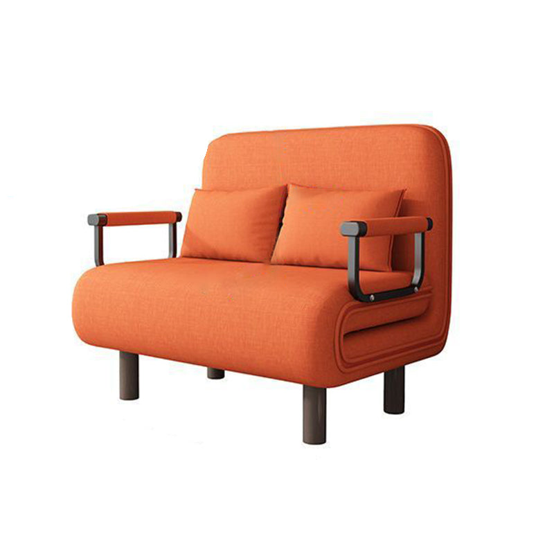 Modern Minimalist Cotton Linen Iron Rounded Rectangular Sofa Bed With Backrest And Armrests For Bedroom