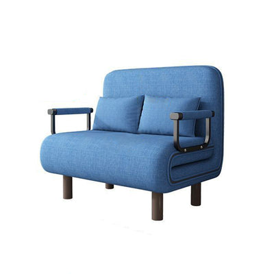 Modern Minimalist Cotton Linen Iron Rounded Rectangular Sofa Bed With Backrest And Armrests For Bedroom