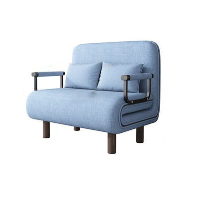 Modern Minimalist Cotton Linen Iron Rounded Rectangular Sofa Bed With Backrest And Armrests For Bedroom