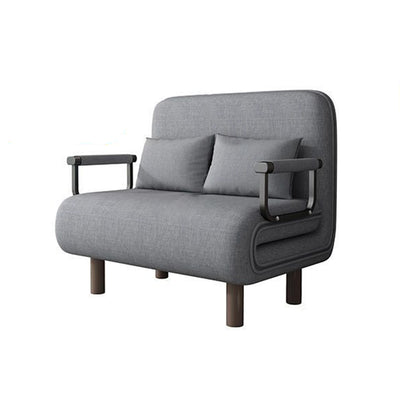 Modern Minimalist Cotton Linen Iron Rounded Rectangular Sofa Bed With Backrest And Armrests For Bedroom