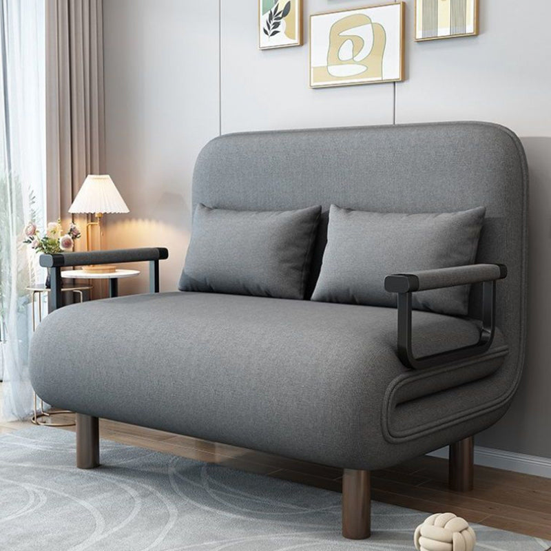 Modern Minimalist Cotton Linen Iron Rounded Rectangular Sofa Bed With Backrest And Armrests For Bedroom