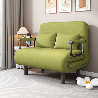 Modern Minimalist Cotton Linen Iron Rounded Rectangular Sofa Bed With Backrest And Armrests For Bedroom