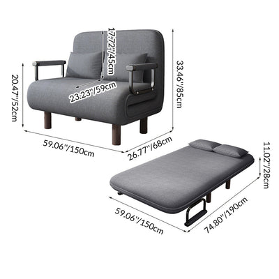 Modern Minimalist Cotton Linen Iron Rounded Rectangular Sofa Bed With Backrest And Armrests For Bedroom