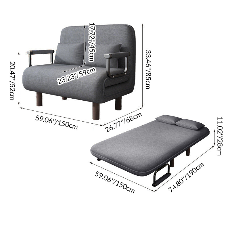 Modern Minimalist Cotton Linen Iron Rounded Rectangular Sofa Bed With Backrest And Armrests For Bedroom