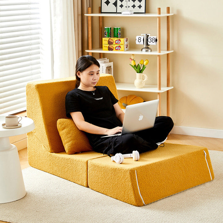 Modernes minimalistisches quadratisches klappbares Schlafsofa aus Sherpa-Stoff mit Rückenlehne für das Schlafzimmer 