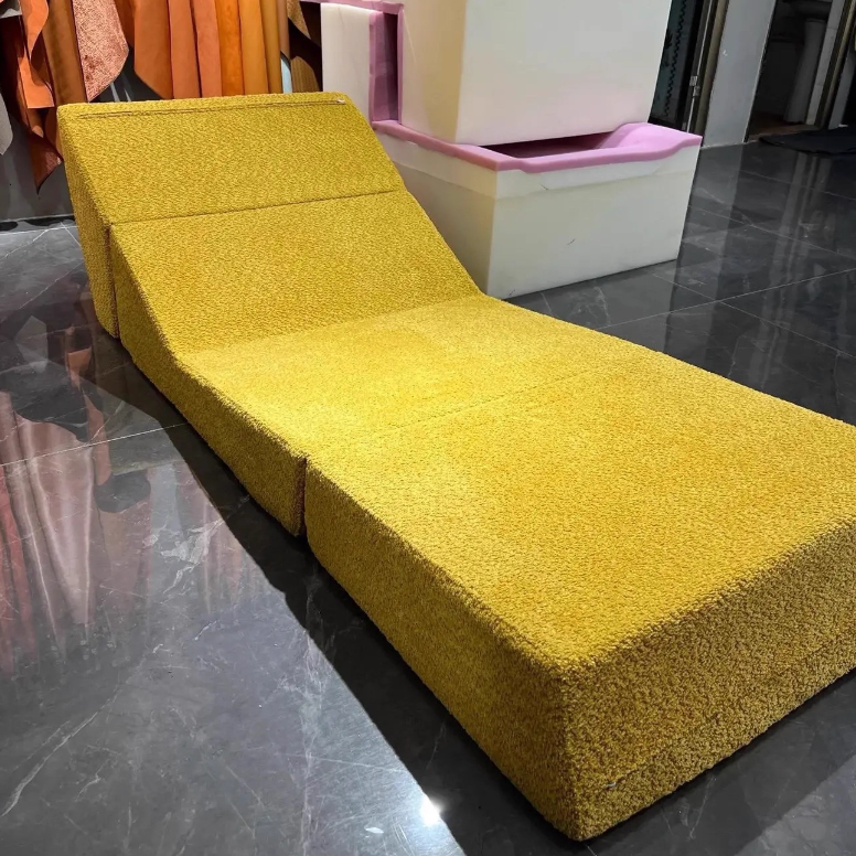 Modern Minimalist Lambswool Square Foldable Sofa Bed With Backrest For Bedroom