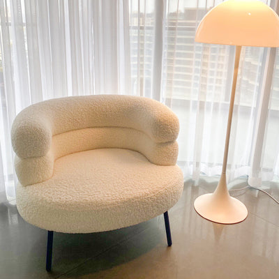 Contemporary Scandinavian Lambswool Carbon Steel Curved Oval Accent Chair Backrest And Armrests For Living Room