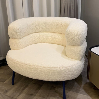 Contemporary Scandinavian Lambswool Carbon Steel Curved Oval Accent Chair Backrest And Armrests For Living Room