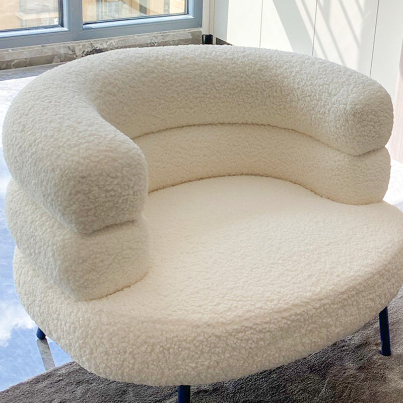 Contemporary Scandinavian Lambswool Carbon Steel Curved Oval Accent Chair Backrest And Armrests For Living Room