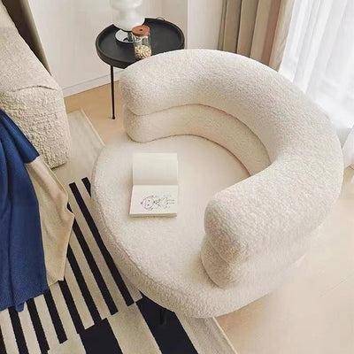 Contemporary Scandinavian Lambswool Carbon Steel Curved Oval Accent Chair Backrest And Armrests For Living Room