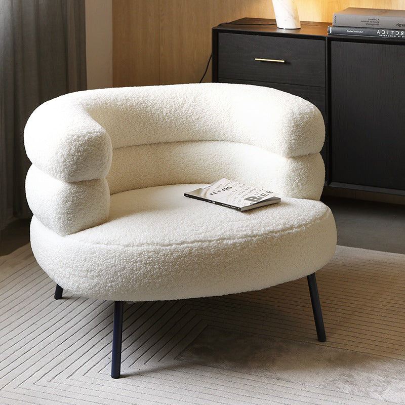 Contemporary Scandinavian Lambswool Carbon Steel Curved Oval Accent Chair Backrest And Armrests For Living Room