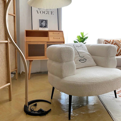 Contemporary Scandinavian Lambswool Carbon Steel Curved Oval Accent Chair Backrest And Armrests For Living Room