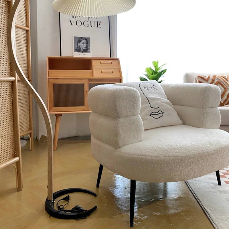 Contemporary Scandinavian Lambswool Carbon Steel Curved Oval Accent Chair Backrest And Armrests For Living Room