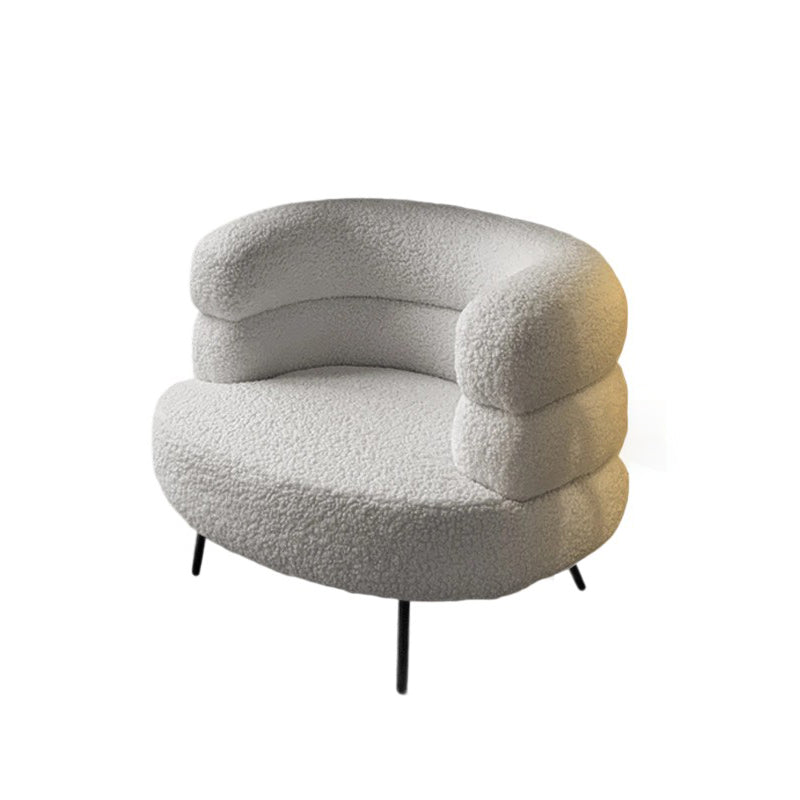 Contemporary Scandinavian Lambswool Carbon Steel Curved Oval Accent Chair Backrest And Armrests For Living Room