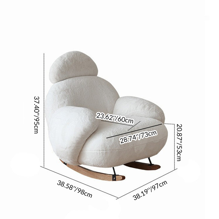 Chaise d'appoint contemporaine en tissu teddy scandinave, métal et bois massif, en forme de pingouin, avec dossier incurvé et accoudoirs, pour salon 