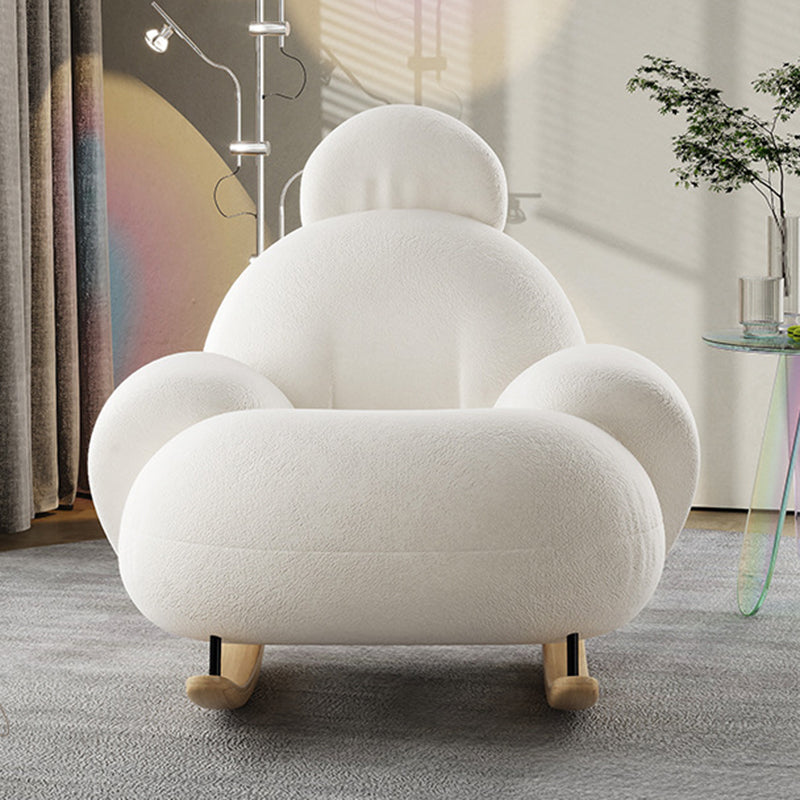 Contemporary Scandinavian Teddy Fabric Metal Solid Wood Penguin-Shaped Curved Accent Chair Backrest & Armrests For Living Room