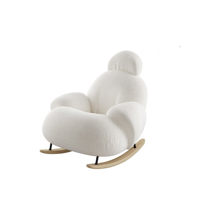 Contemporary Scandinavian Teddy Fabric Metal Solid Wood Penguin-Shaped Curved Accent Chair Backrest & Armrests For Living Room