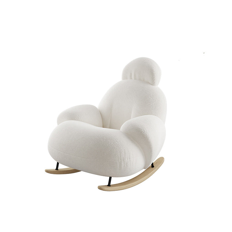 Contemporary Scandinavian Teddy Fabric Metal Solid Wood Penguin-Shaped Curved Accent Chair Backrest & Armrests For Living Room
