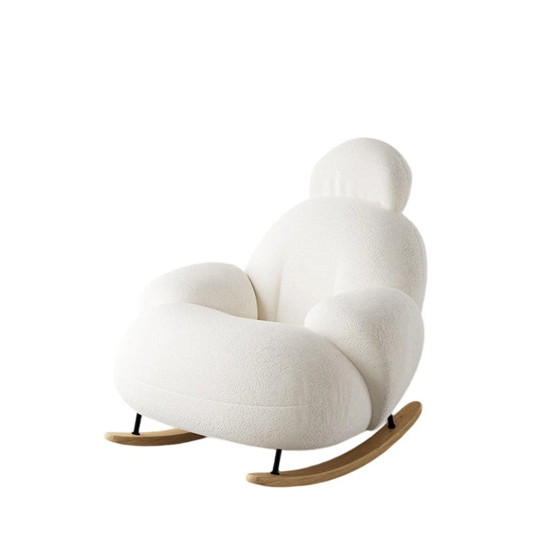 Contemporary Scandinavian Teddy Fabric Metal Solid Wood Penguin-Shaped Curved Accent Chair Backrest & Armrests For Living Room