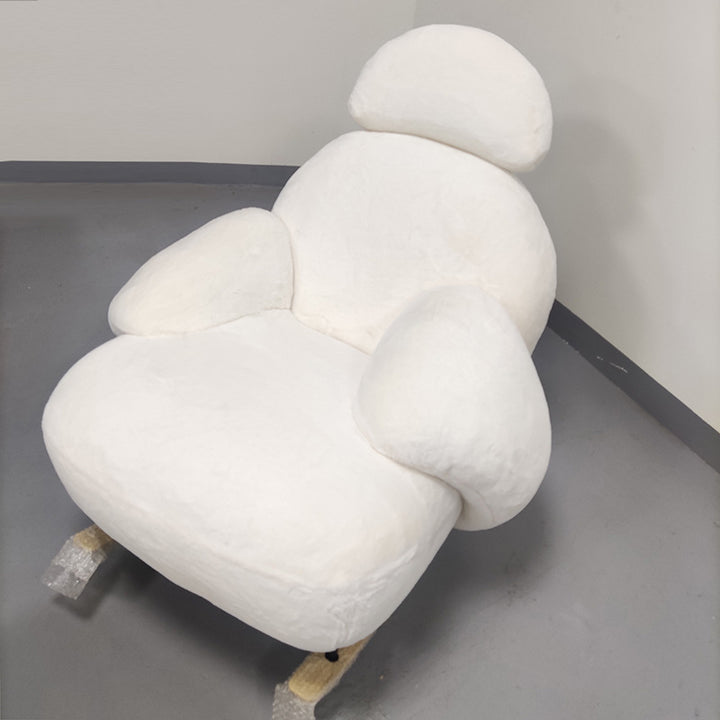 Contemporary Scandinavian Teddy Fabric Metal Solid Wood Penguin-Shaped Curved Accent Chair Backrest &amp; Armrests For Living Room