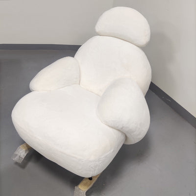 Contemporary Scandinavian Teddy Fabric Metal Solid Wood Penguin-Shaped Curved Accent Chair Backrest & Armrests For Living Room
