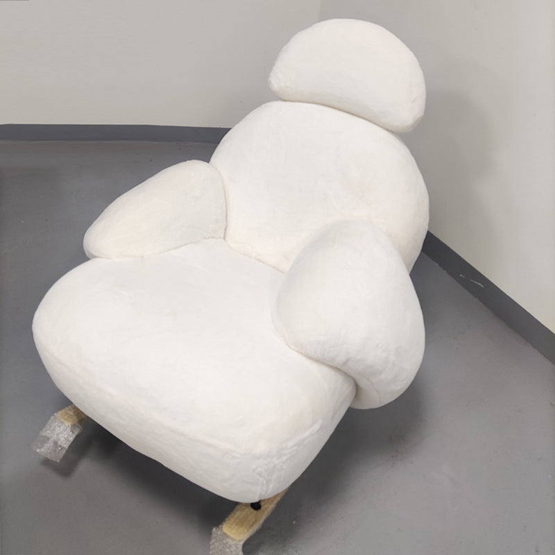 Contemporary Scandinavian Teddy Fabric Metal Solid Wood Penguin-Shaped Curved Accent Chair Backrest & Armrests For Living Room