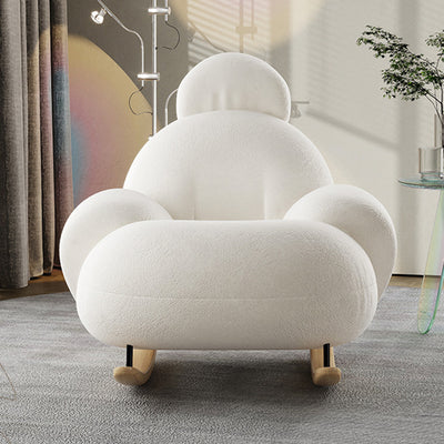 Contemporary Scandinavian Teddy Fabric Metal Solid Wood Penguin-Shaped Curved Accent Chair Backrest & Armrests For Living Room