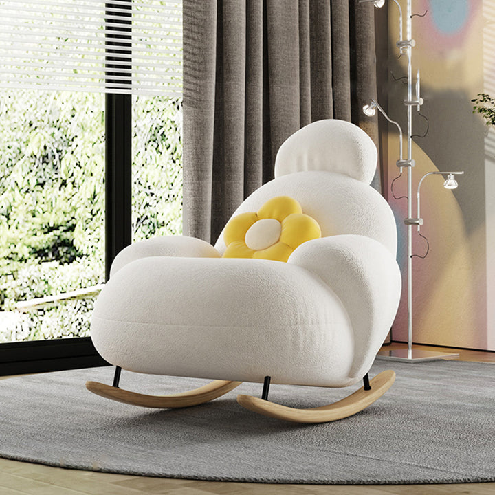 Contemporary Scandinavian Teddy Fabric Metal Solid Wood Penguin-Shaped Curved Accent Chair Backrest &amp; Armrests For Living Room
