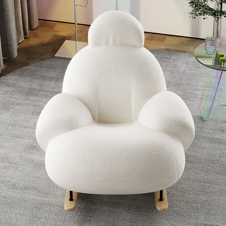 Contemporary Scandinavian Teddy Fabric Metal Solid Wood Penguin-Shaped Curved Accent Chair Backrest &amp; Armrests For Living Room