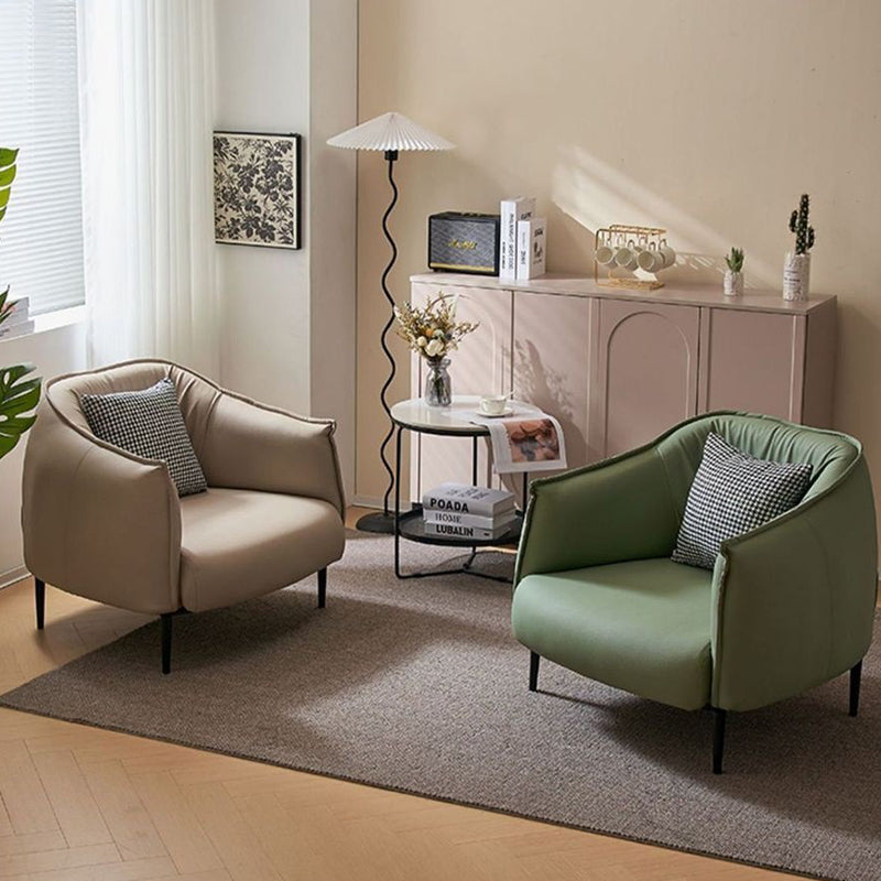 Moderner luxuriöser halbgeschlossener quadratischer Akzentstuhl aus kratzfestem Leder, Oil-Wax-Leder, Kiefernholz und Kohlenstoffstahl mit Rückenlehne für das Wohnzimmer 
