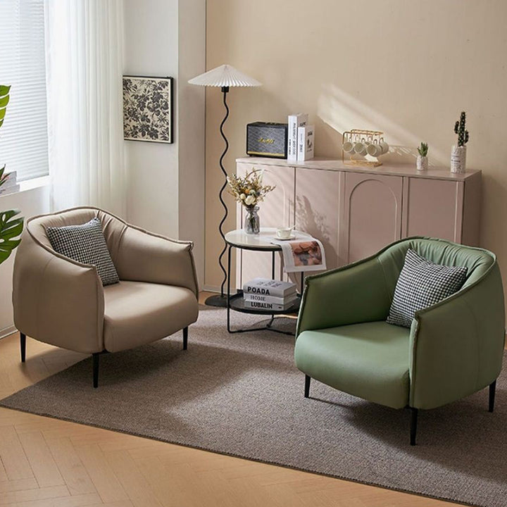 Modern Luxury Cat Scratch Resistant Leather Oil Wax Leather Pine Wood Carbon Steel Semi-Enclosed Square Accent Chair With Backrest For Living Room