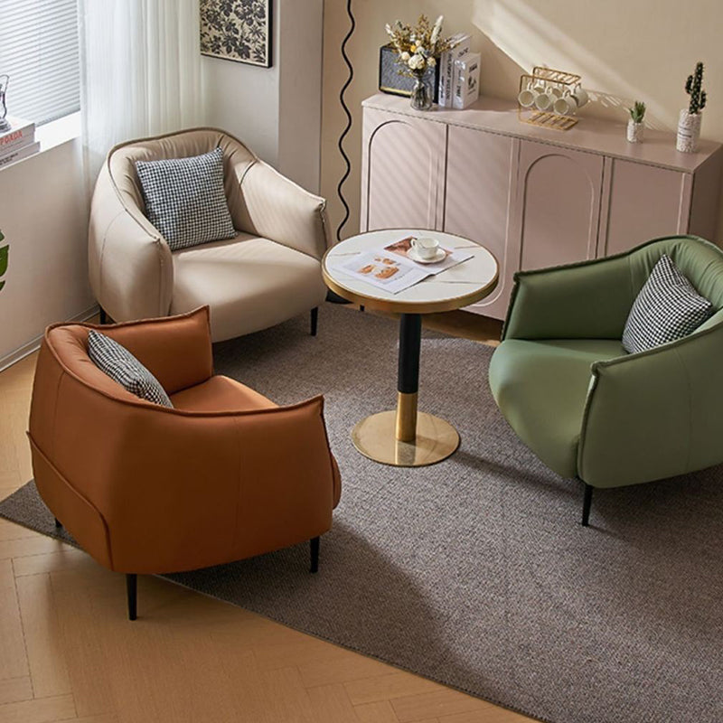 Modern Luxury Cat Scratch Resistant Leather Oil Wax Leather Wood Carbon Steel Semi-Enclosed Square Accent Chair With Backrest For Living Room